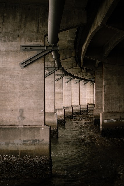 bridge, underpass, water, pipe, architecture, metal, nature, construction, concrete, brown construction, brown bridge, bridge, pipe, metal, construction, construction, construction, construction, construction, concrete, concrete, concrete