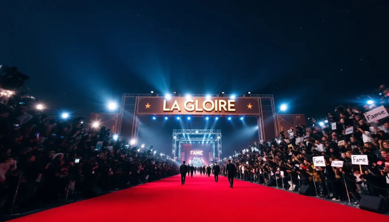 In the image, a diverse group of famous people stands together, showcasing their world-famous status, while engaging in a friendly discussion about their paths to fame. They represent various talents, including actors, musicians, and performers, highlighting the importance of hard work, building relationships, and creating content that resonates with audiences.